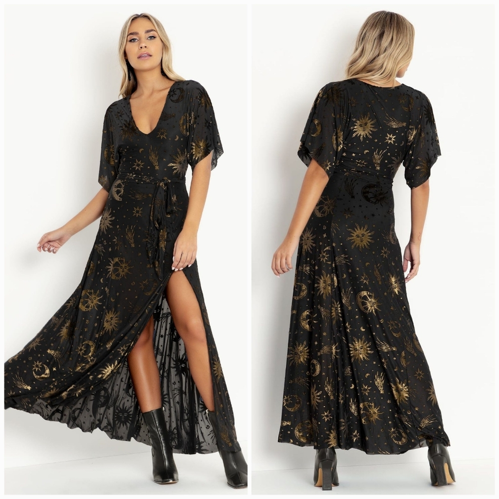 BlackMilk burned velvet sun & moon kimono maxi dress - size S